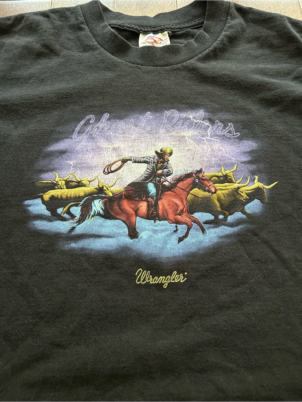 Wrangler Ghost Rider RARE Vintage 90’s Western Horse Graphic Tee - Picture 2 of 5